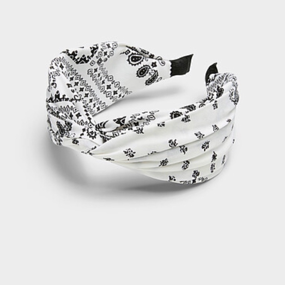 Simons Knotted Paisley Headband Black White Wide